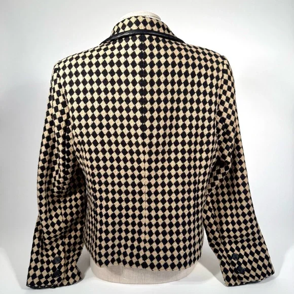 JM Collection Harlequin Wool Tweed Tan and Black Cropped Jacket - Punk Edgy - Picture 4 of 16